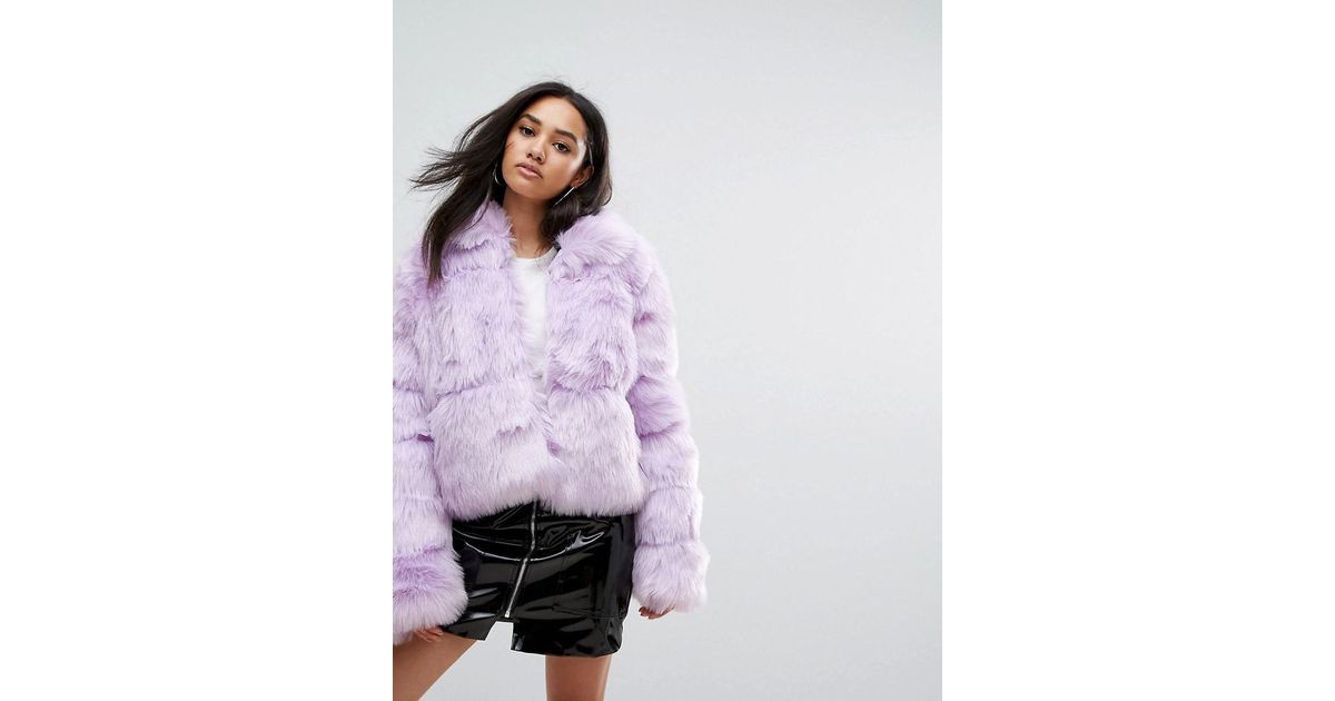 Missguided Crop Pelted Faux Fur Coat in Purple | Lyst UK