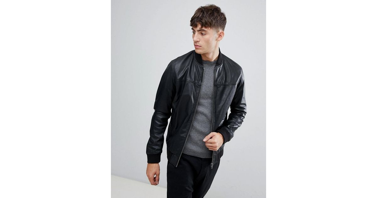 Esprit Leather Bomber Jacket in Black for Men - Lyst