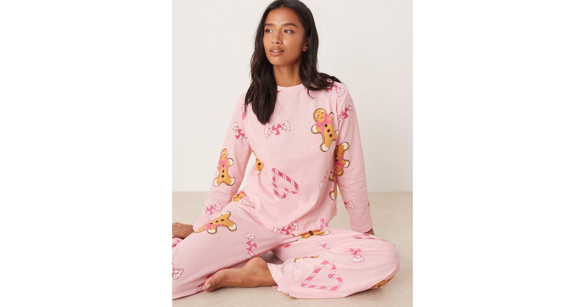 Gingerbread Long Sleeve Pima PJ Set with Pink Trim