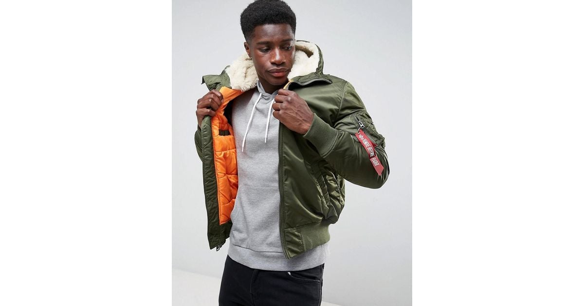 Alpha Industries Ma-1 Hooded Insulated Bomber Jacket Borg Lined Hood In ...