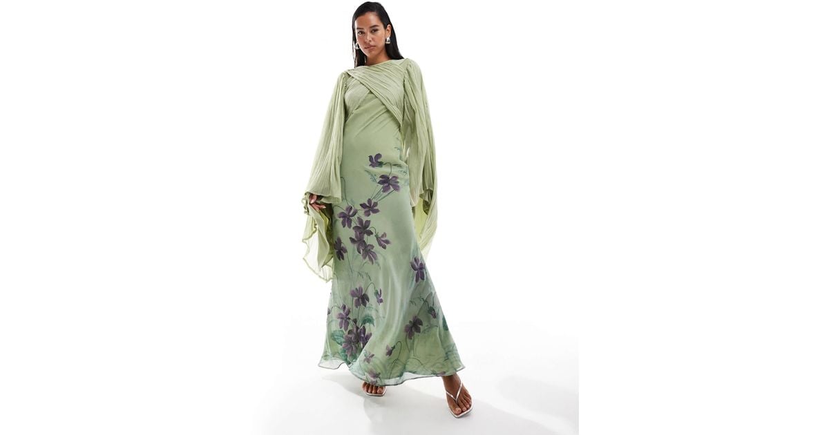 ASOS exaggerated Sleeve Wrap Bias Maxi Dress in Green | Lyst