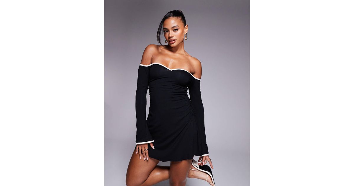 Oh Polly Stasia Contrast Sweetheart Jersey Mini Dress in Black | Lyst