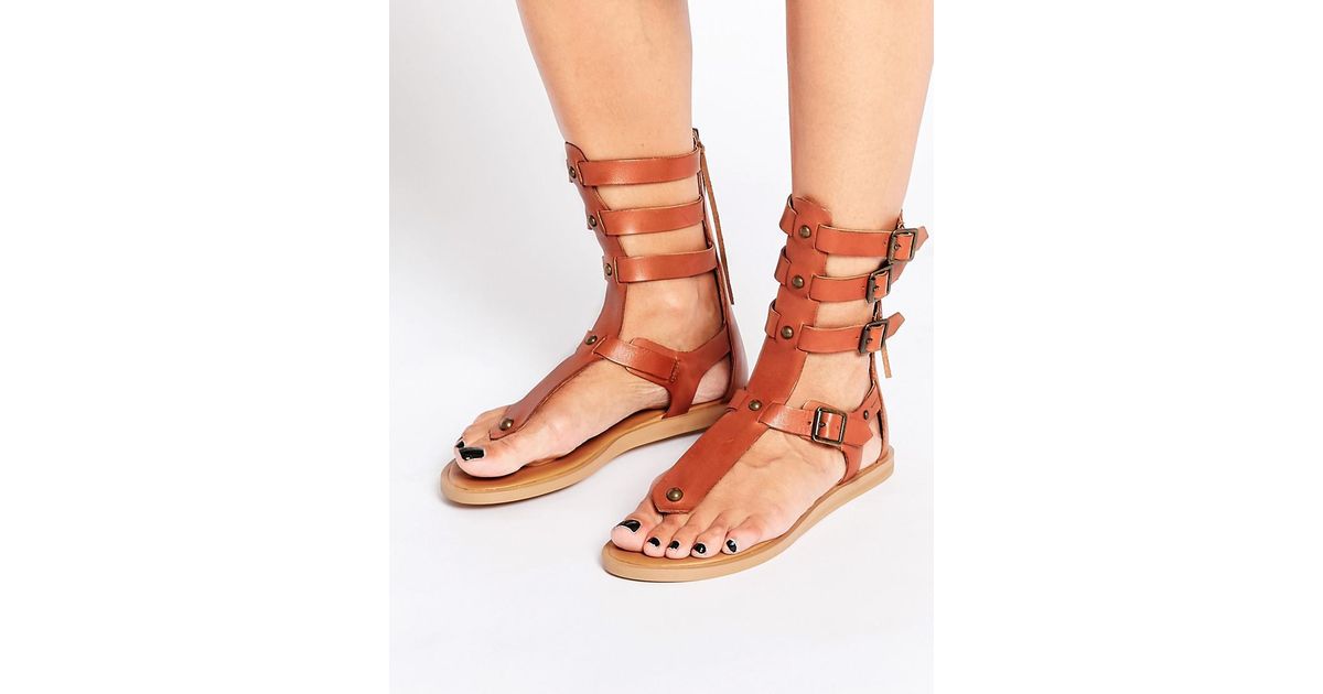 ALDO Livy Tan Leather Gladiator Flat Sandals in Brown | Lyst