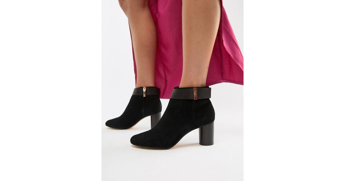 ted baker black suede heeled ankle boots with bow