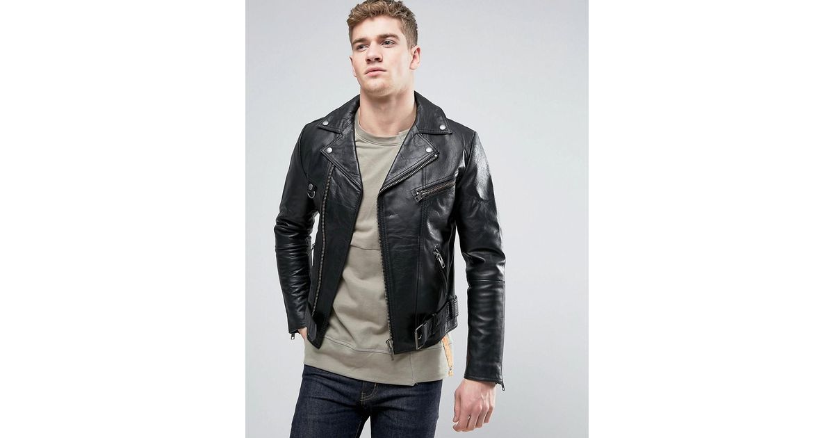 Nudie Jeans Nudie Ziggy Leather Biker Jacket in Black for Men