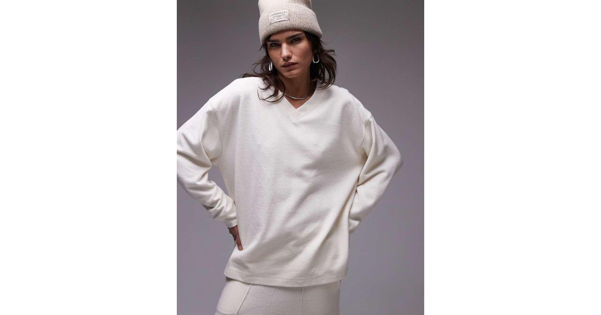 TOPSHOP Brushed V Neck Sweatshirt in Grey Lyst UK