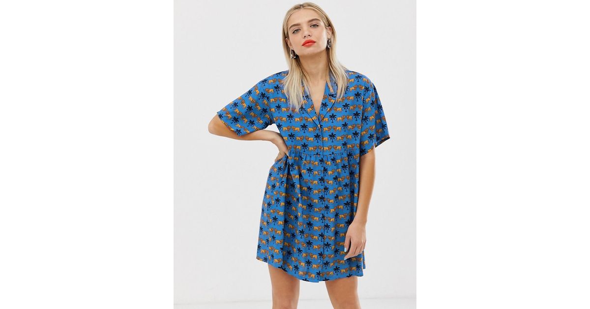 Monki Synthetic Lion Print Mini Smock 