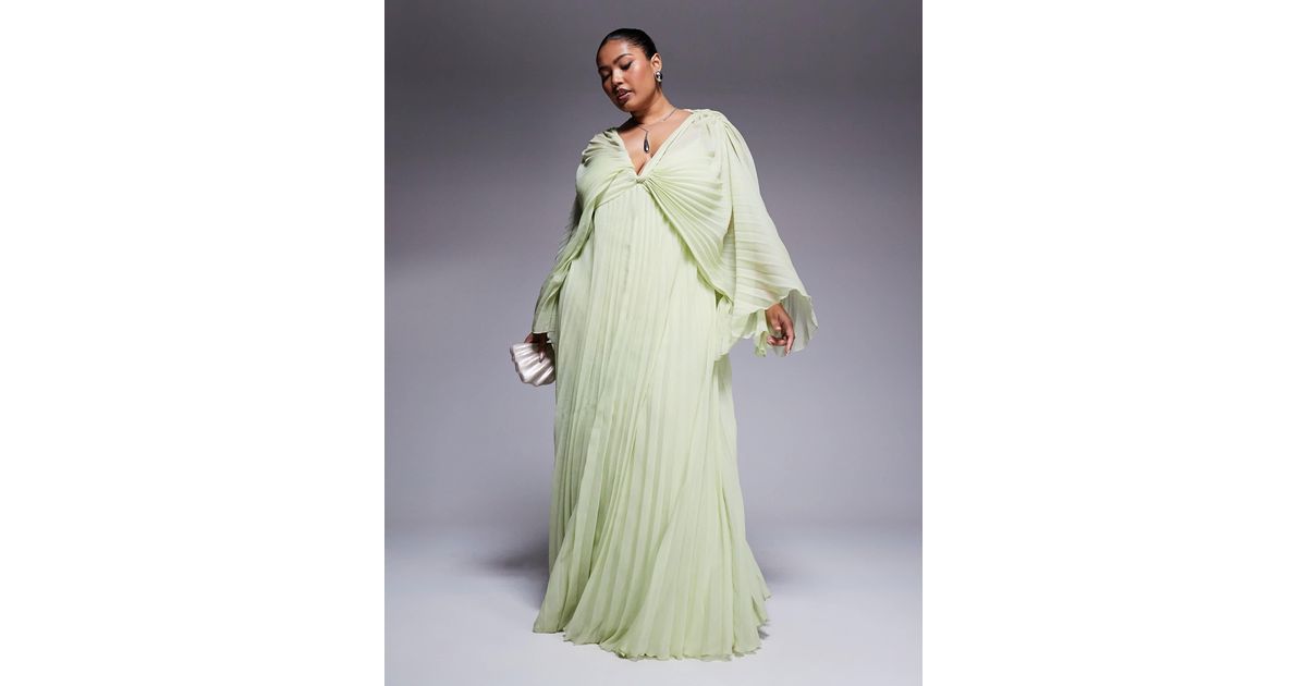 ASOS Asos Design Curve Pleated Chiffon Twist Front Maxi Dress in Green |  Lyst