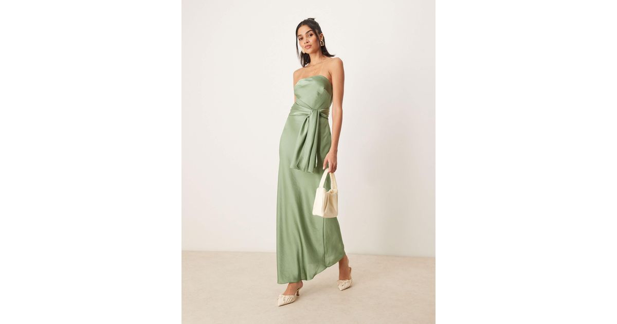 Abercrombie & Fitch Strapless Tie Detail Maxi Dress in Green | Lyst
