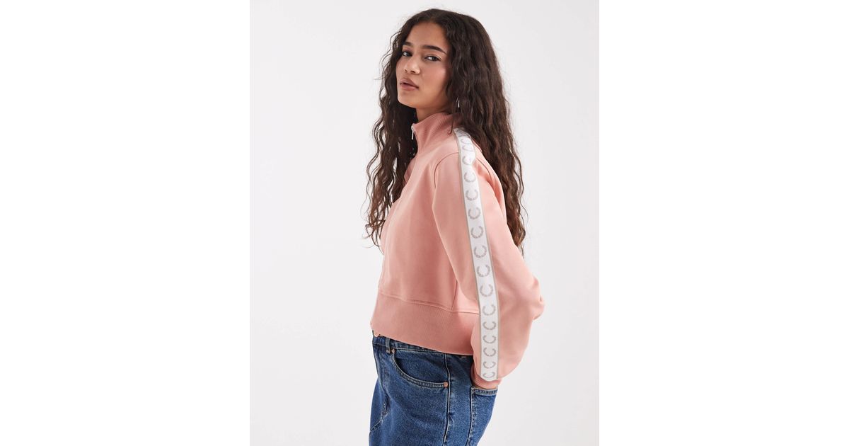 Fred Perry Cropped Tape Track Jacket in Pink | Lyst
