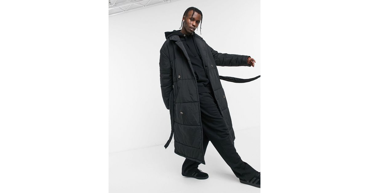 black puffer trench coat