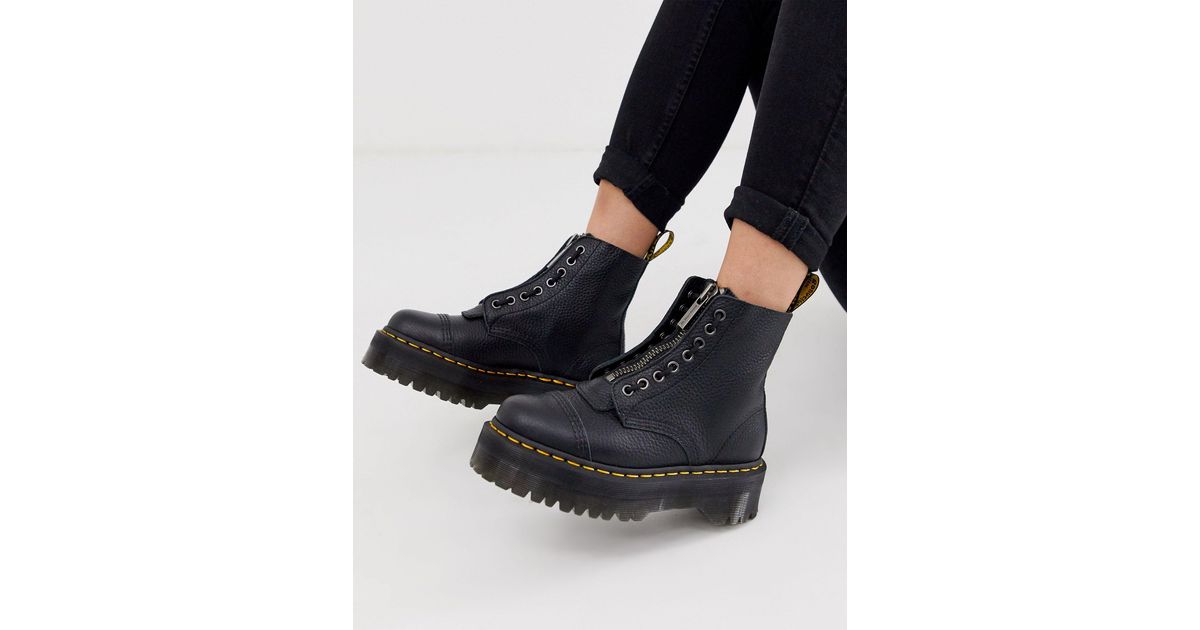dr martens sinclair flatform zip leather boots in tumbled black