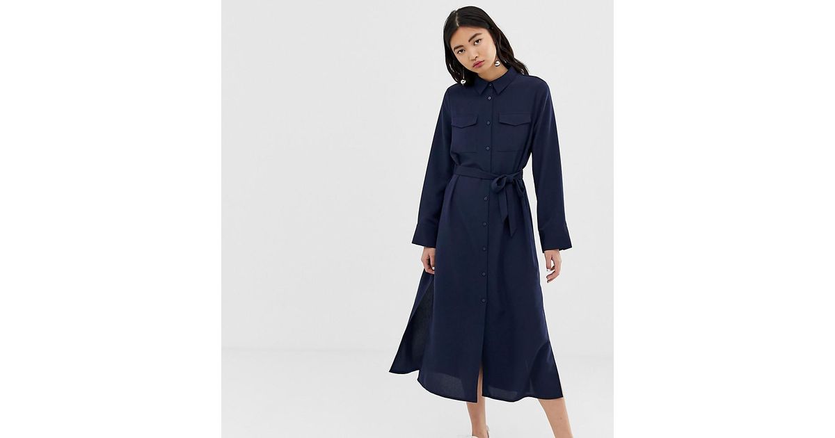 belted utility midi shirt dress