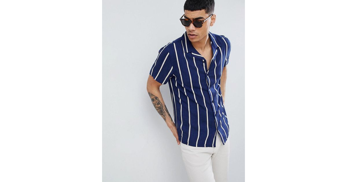 New Look Shirt With Stripes In Navy in 
