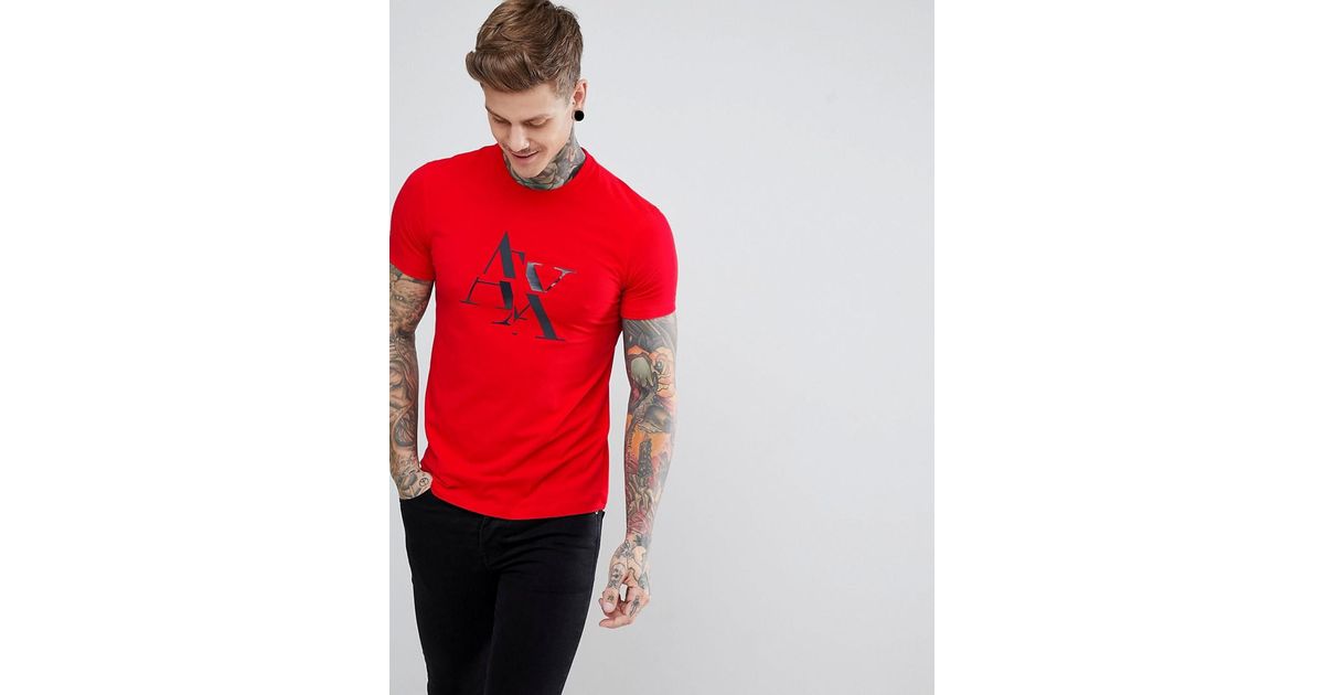 Armani Exchange Slim Fit Large Ax Logo T-shirt In Red for Men | Lyst