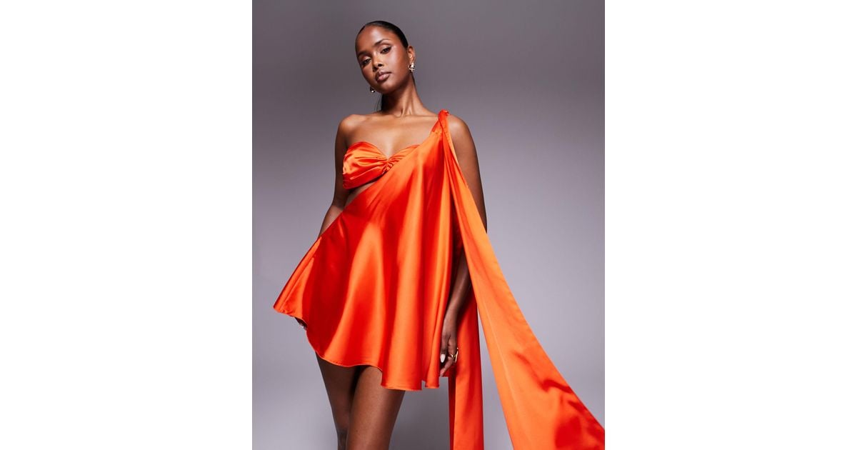 The Dolls House Anthia Asymmetric Satin Mini Dress in Red | Lyst