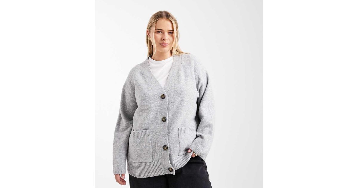 Vero Moda Boxy Knitted Cardigan With Pockets in Grey Lyst UK