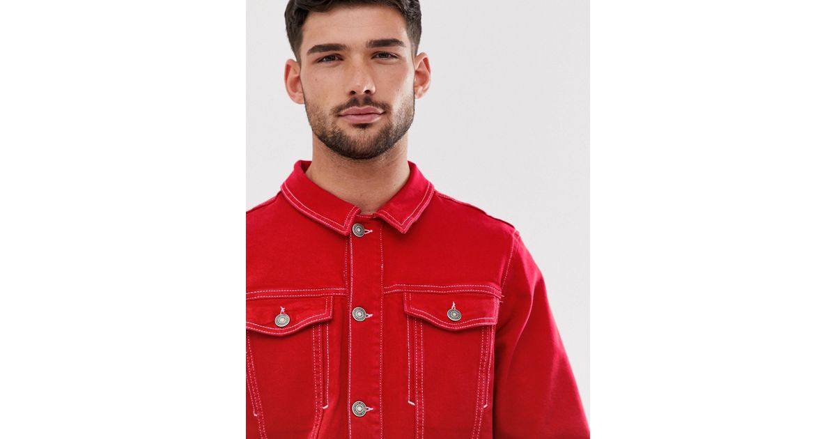 pull and bear red denim jacket