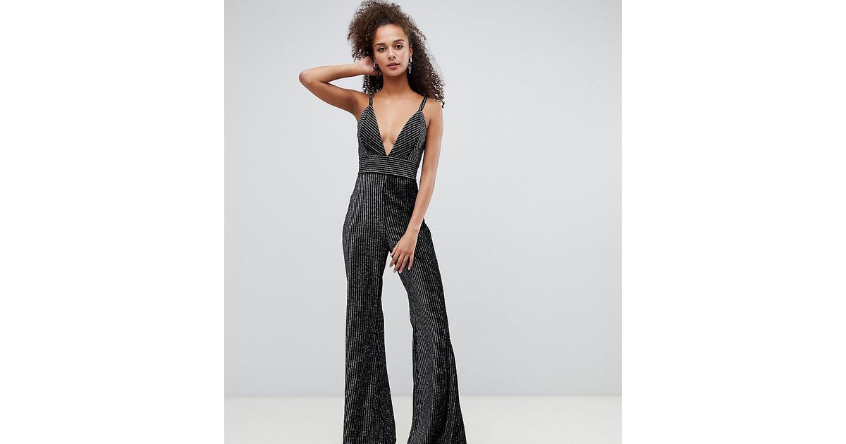 Bershka Denim Glitter Jumpsuit in Black Lyst UK