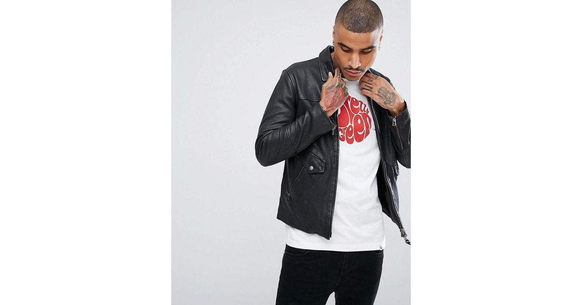 Pretty Green Jennetts Leather Jacket In Black For Men