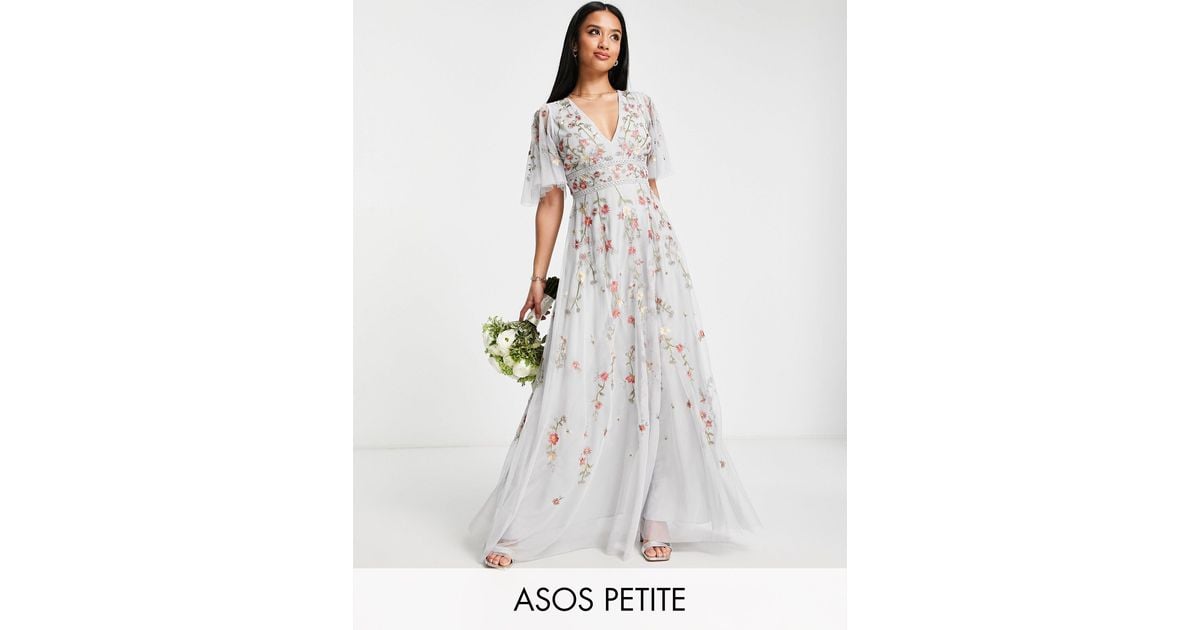 asos design floral embroidered dobby mesh flutter sleeve maxi dress Athletic Fit Stretch Suit Pants main image 0