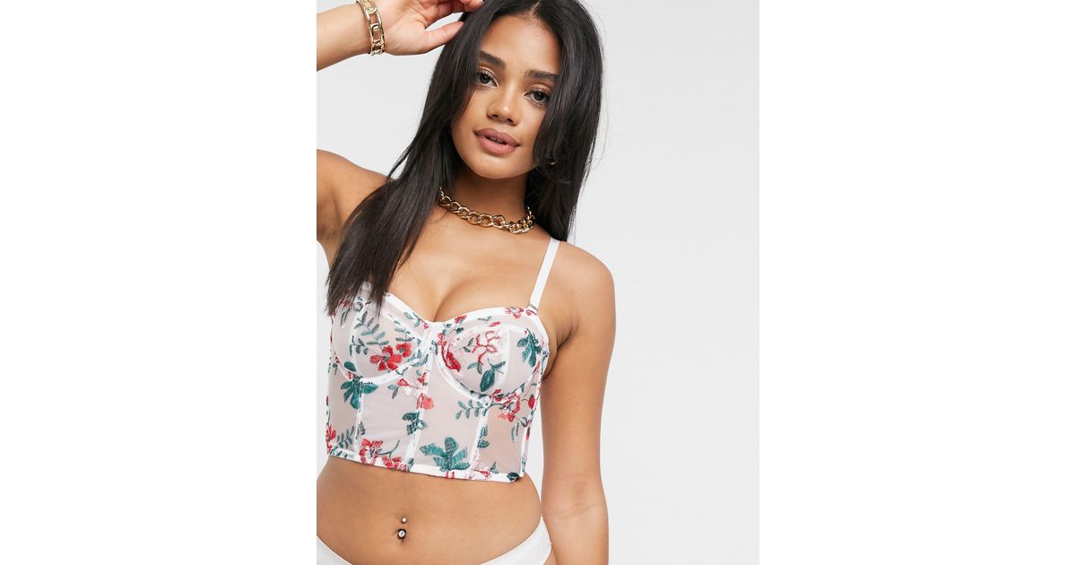 asos tyler mesh underwire corset with sleeve in ditsy floral