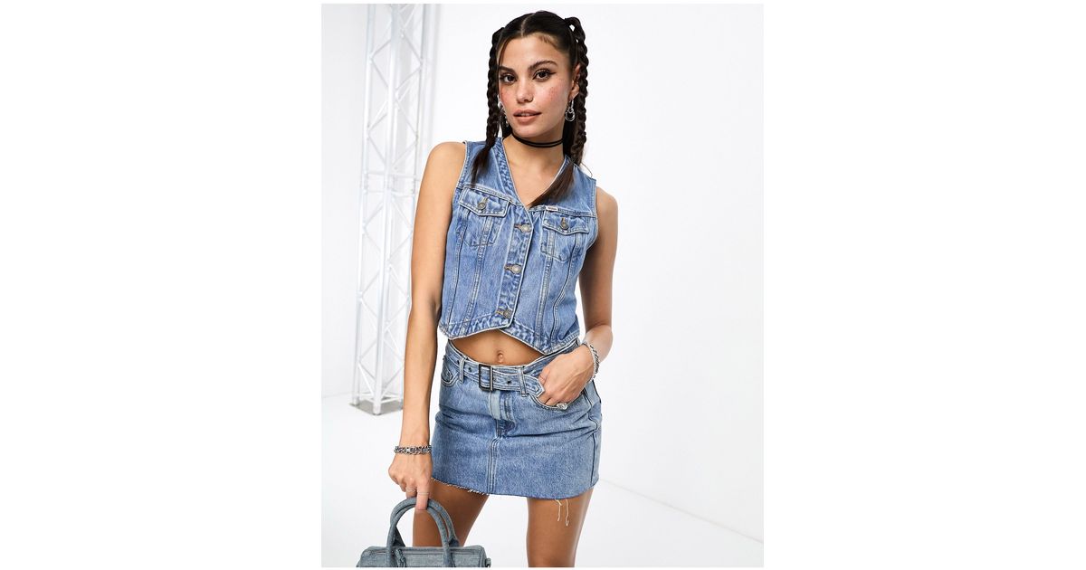 Guess Coord Denim Vest in Blue Lyst