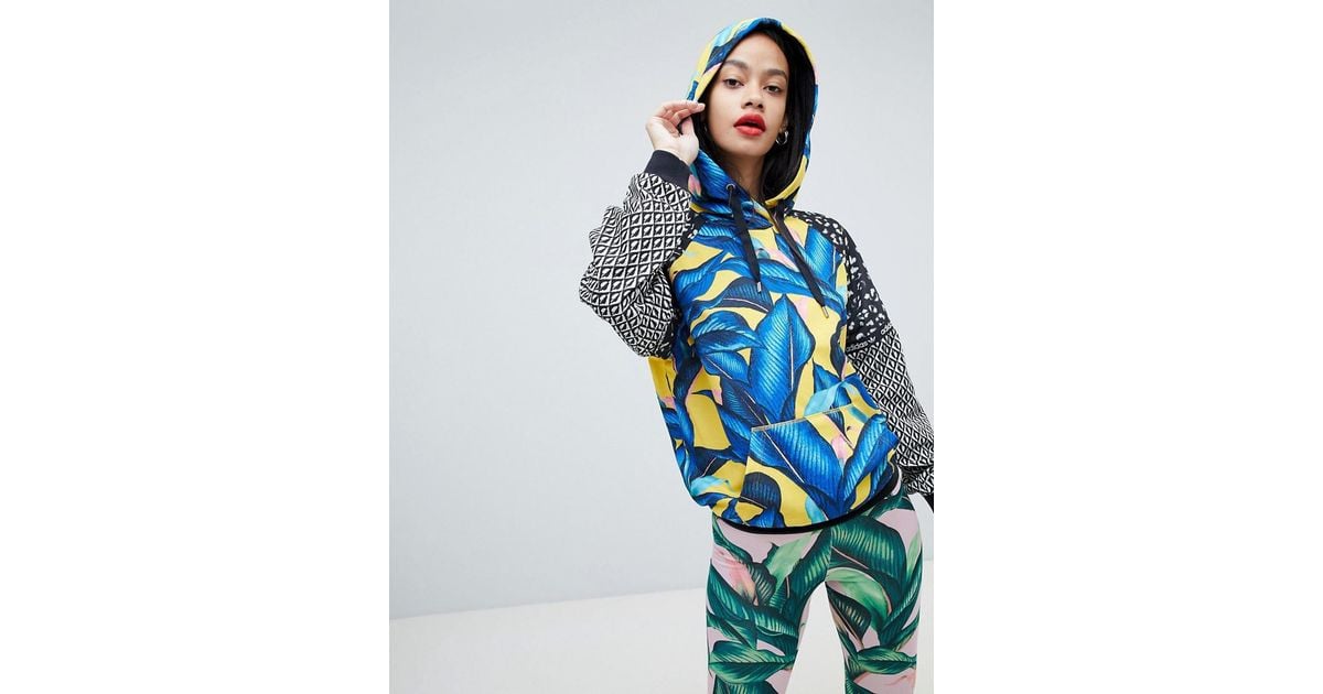 adidas originals x farm hoodie with trefoil logo in tropical print