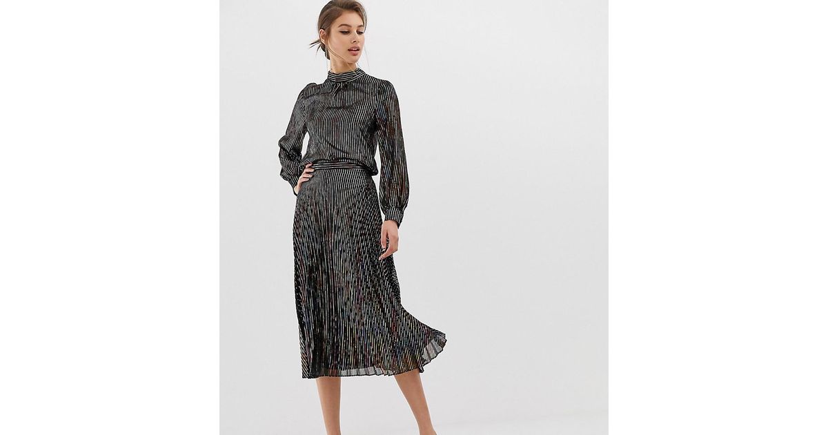foil spot pleated midi dress