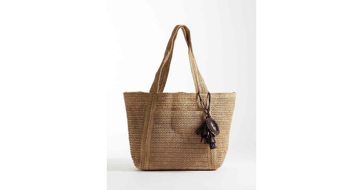 Mango Raffia Tote Bag in Brown | Lyst UK
