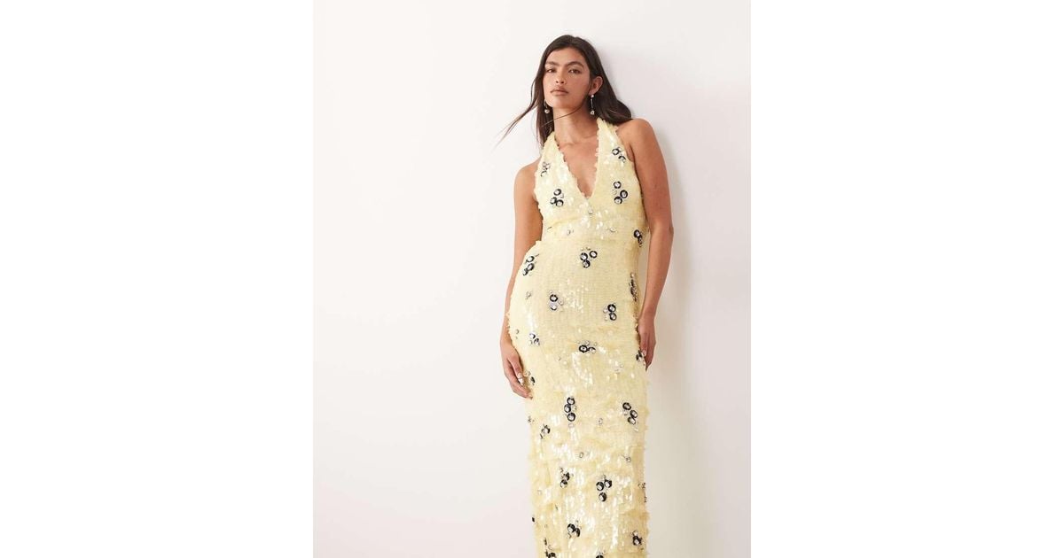 arrange embellished pearl crystal halter column maxi dress in white Plunge Neck Natural 23.02.2026