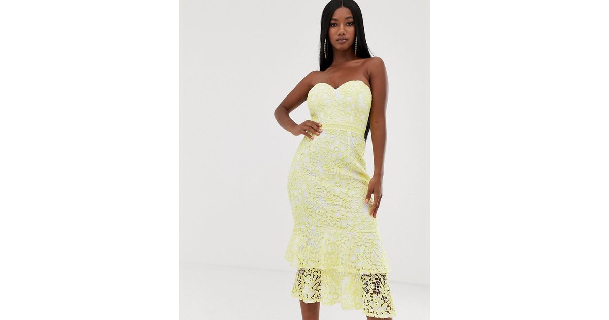 lipsy sequin top bandeau lace midi dress
