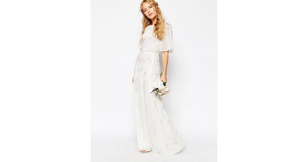 Asos Chiffon Asos Bridal Iridescent Flutter Sleeve Maxi Dress In