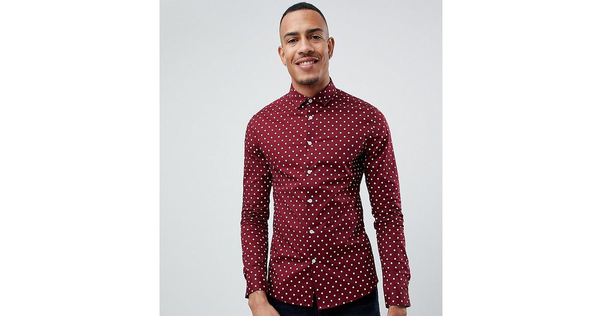 burgundy polka dot shirt