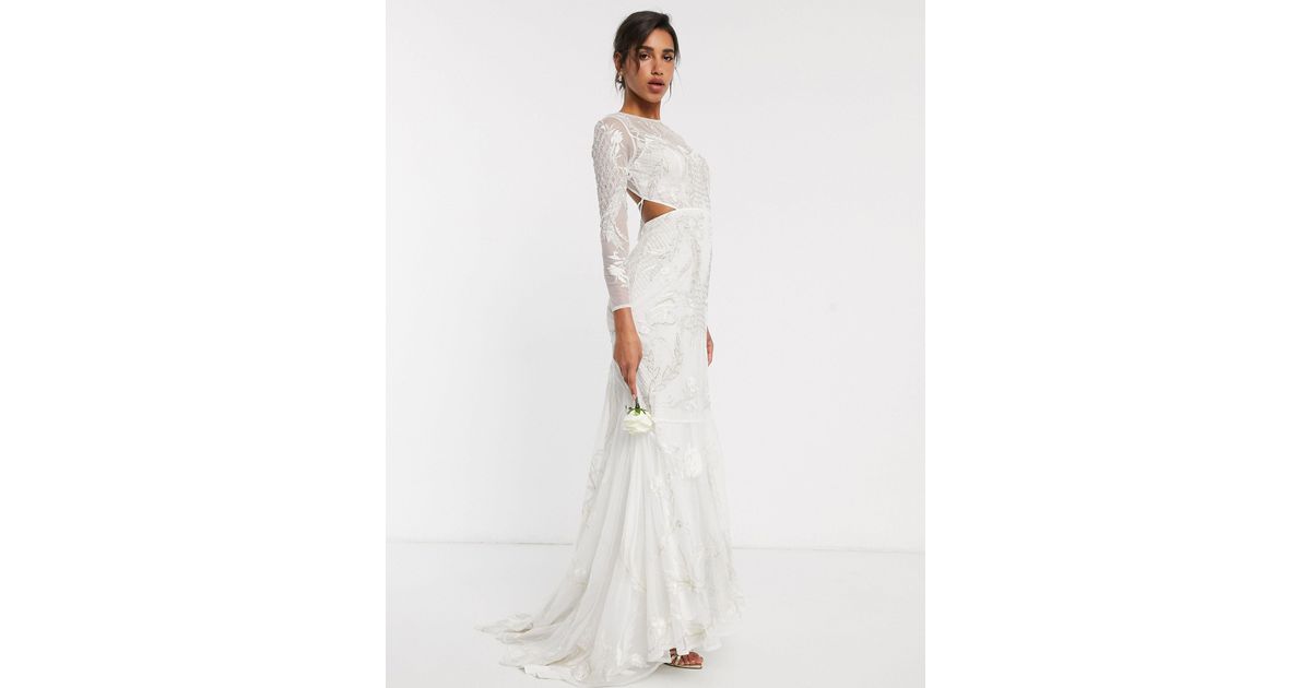 ASOS Embroidered Embellished Fishtail Wedding Dress in White