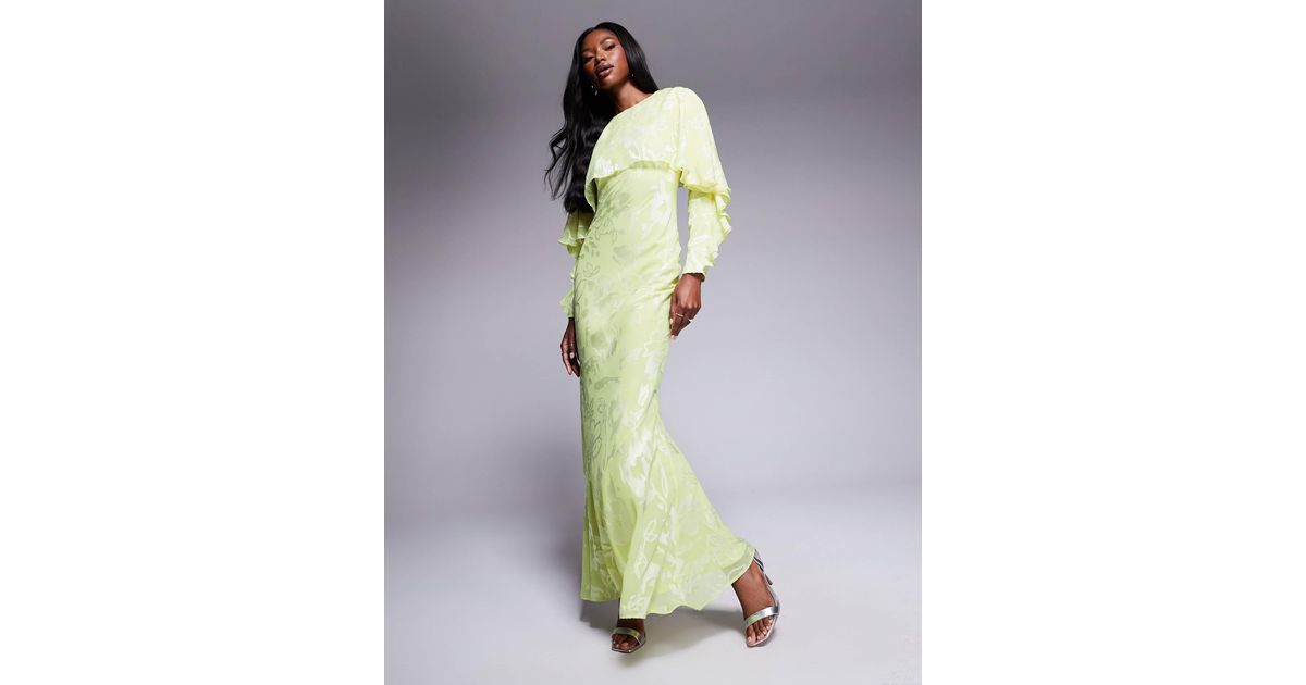 ASOS Long Sleeve Ruffle Bias Maxi Dress With Cape Detail | Lyst