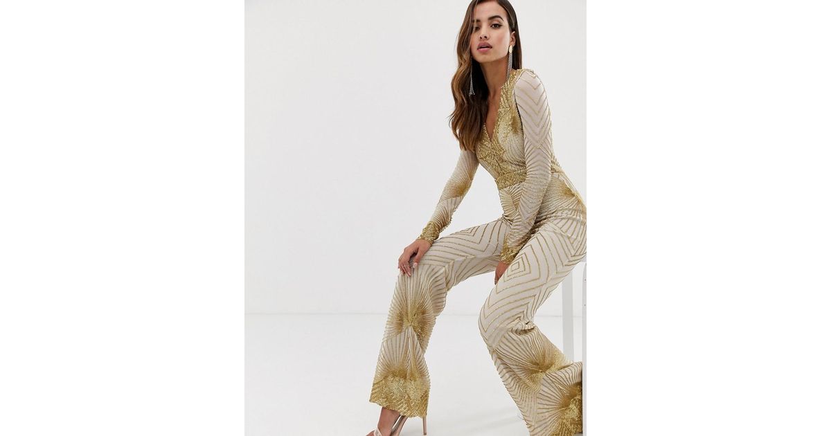 gold flared jumpsuit