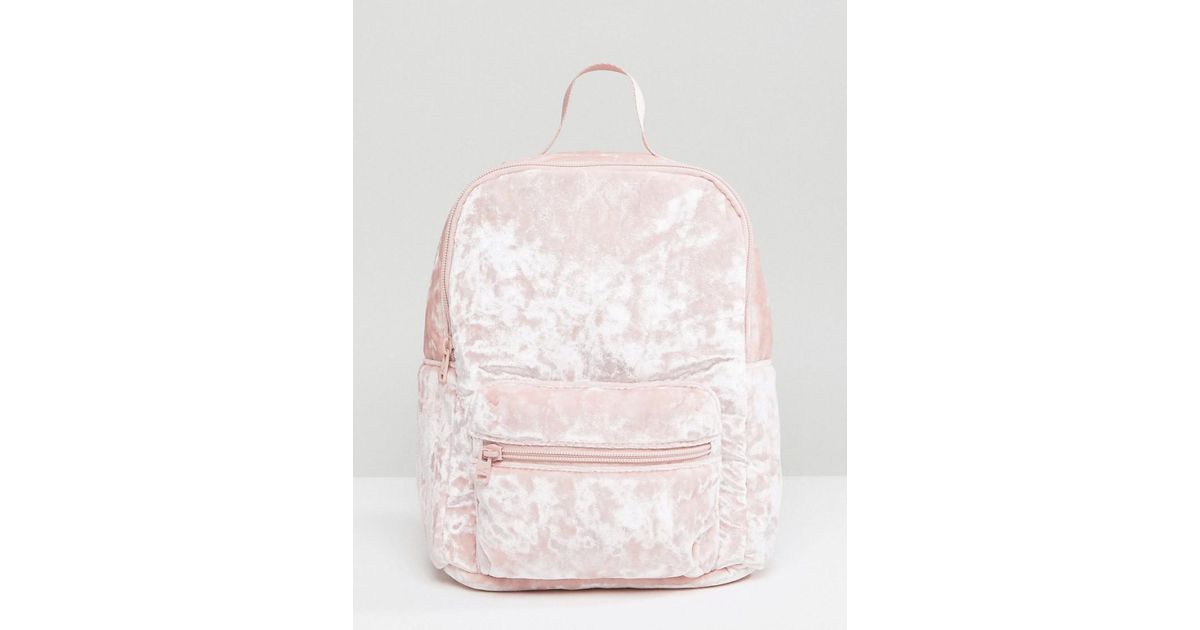 pink crushed velvet backpack