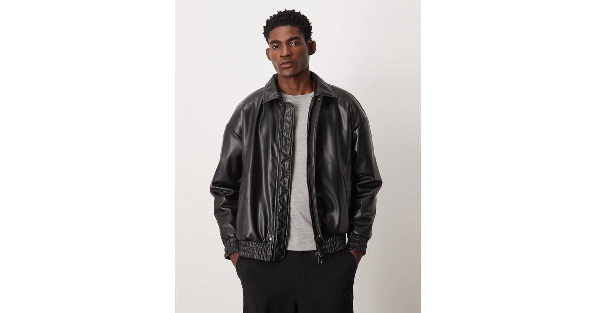 Only Sons Oversized Faux Leather Padded Bomber Jacket in Black