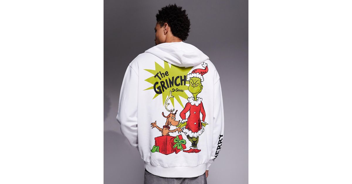 ASOS Relaxed Hoodie With Grinch Print in Gray | Lyst