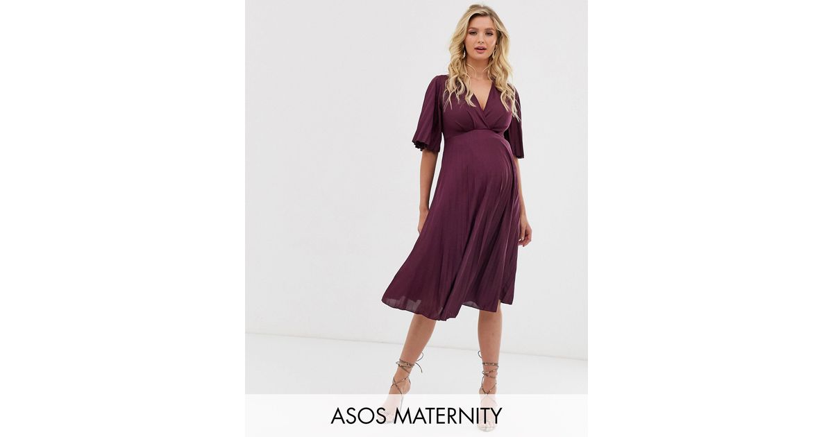 asos design maternity kimono pleated midi dress