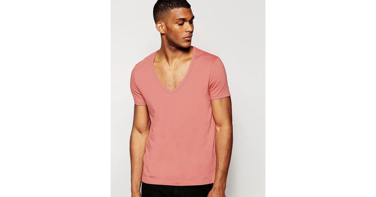 ASOS T-shirt With Deep V Neck in Pink for Men | Lyst Canada