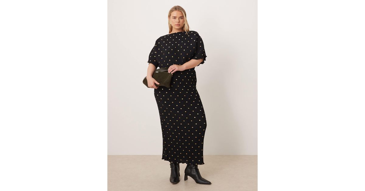 never fully dressed black tilly plisse dress with gold fleck Never Fully Dressed Plus Tilly off shoulder plisse maxi dress in black and  gold