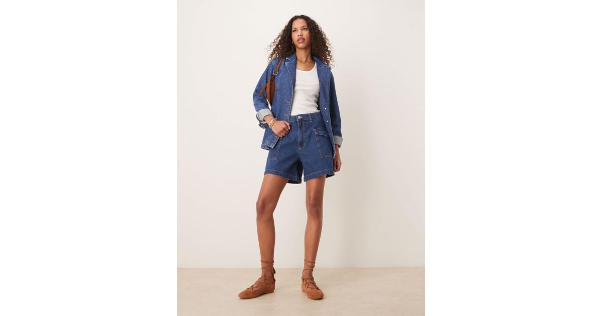 Button Dad Short ASOS Denim Dad Shorts With Pocket Detail in Blue | Lyst
