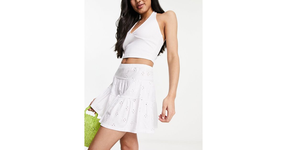 ASOS Flippy Broderie Mini Skirt in White | Lyst