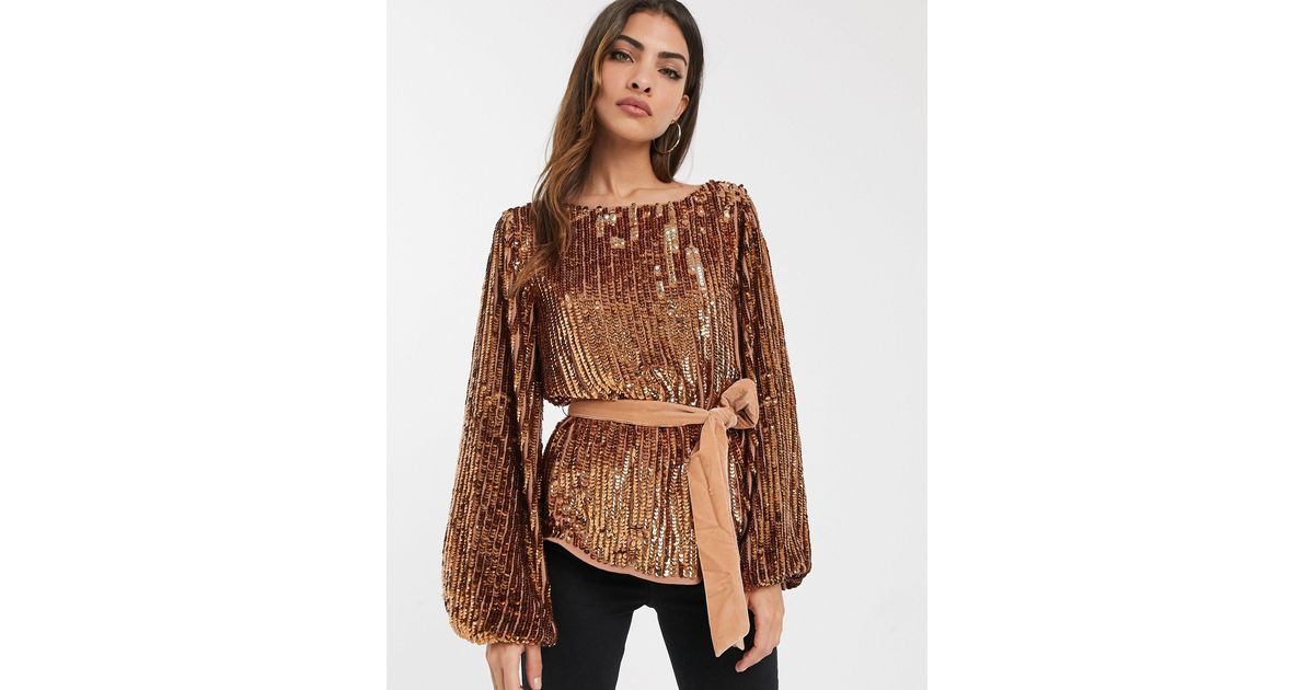 ASOS Synthetic Batwing Sequin Top With ...