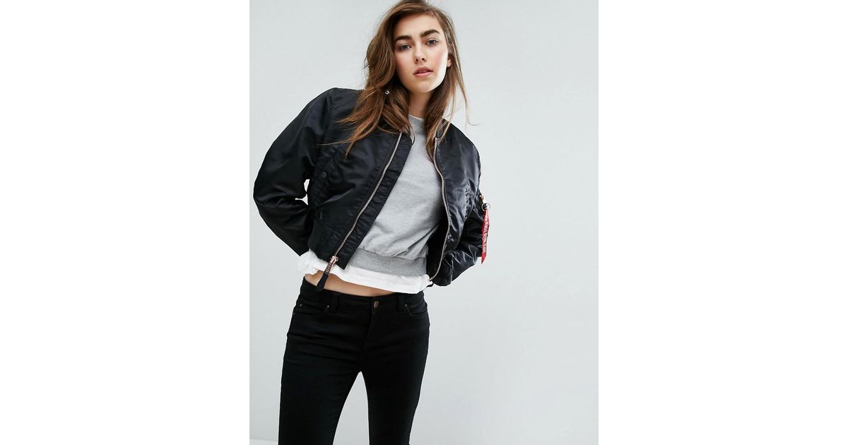Alpha Industries Ma-1 Cropped Bomber Jacket With Rose Gold Zip in Black |  Lyst