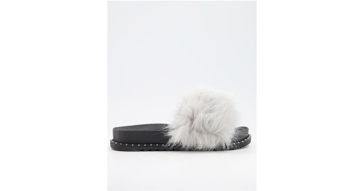 Truffle Collection Faux Fur Slider Slippers in Grey Lyst Canada