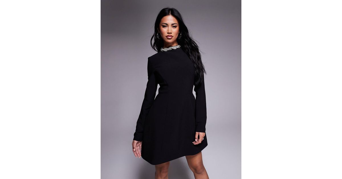 knee length dresses for ladies DELPHI LONG SLEEVE HOURGLASS MINI DRESS - BLACK – CHIC LE FRIQUE main image 0