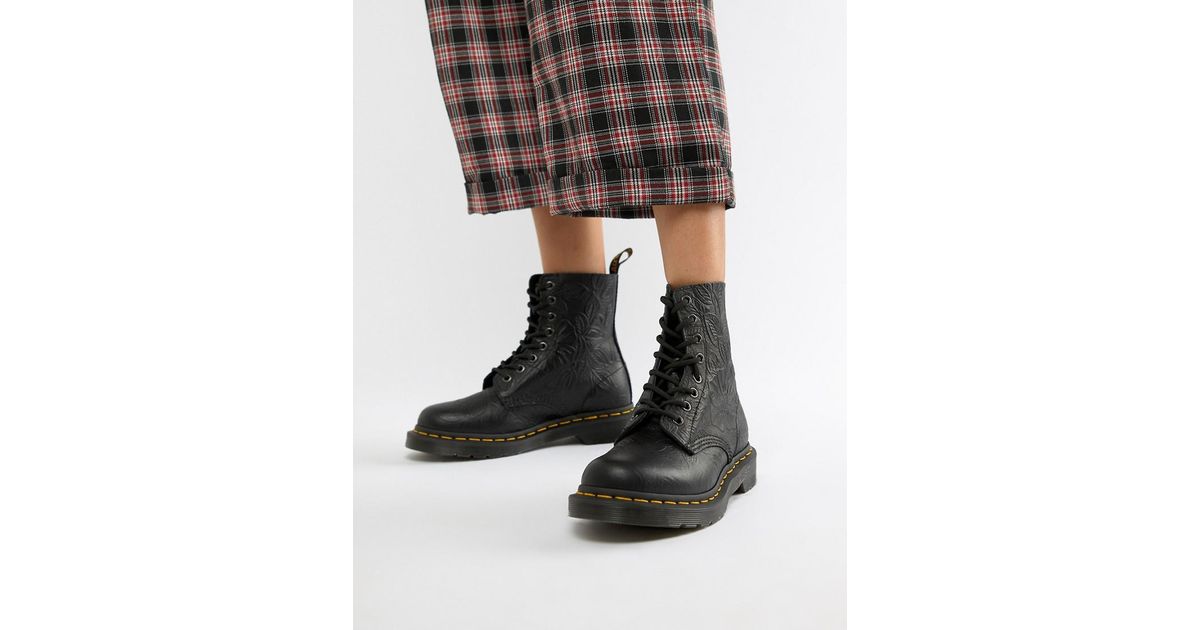 dr martens 1460 pascal embossed black leather flat ankle boots